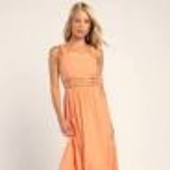 Lulus Simply Effortless Peach Swiss Dot Maxi sz sm - Picture 5 of 10